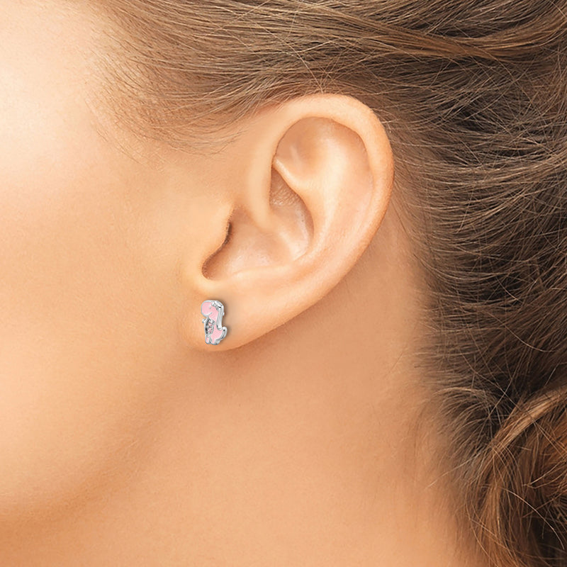 Pink Dinosaur CZ Enamel Stud Earrings (Silver) preview - Popular Jewelry - New York