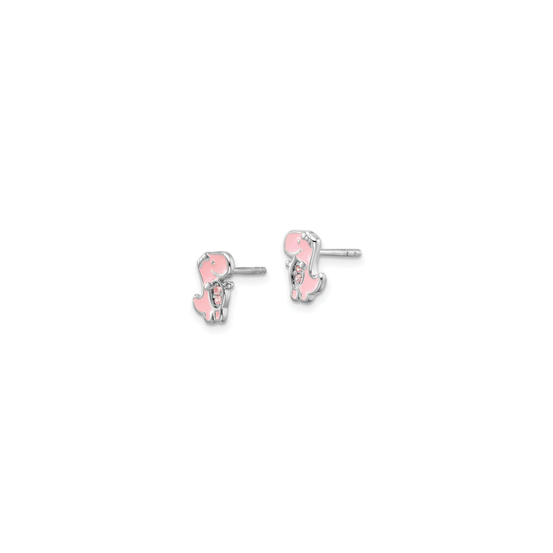 Pink Dinosaur CZ Enamel Stud Earrings (Silver) side - Popular Jewelry - New York