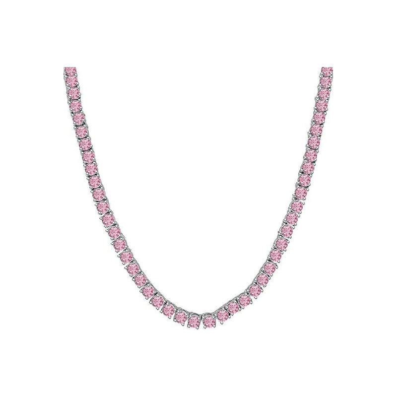 Pink Cubic Zirconia Tennis Necklace/Chain (Silver) – Popular J