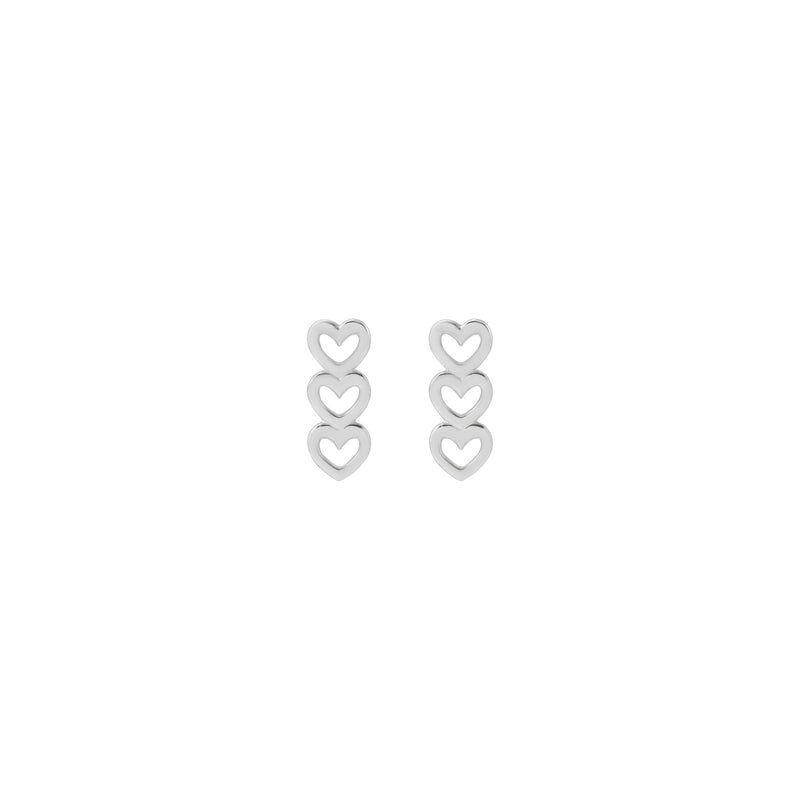 Triple Heart Outline Stud Earrings (Silver) front - Popular Jewelry - New York