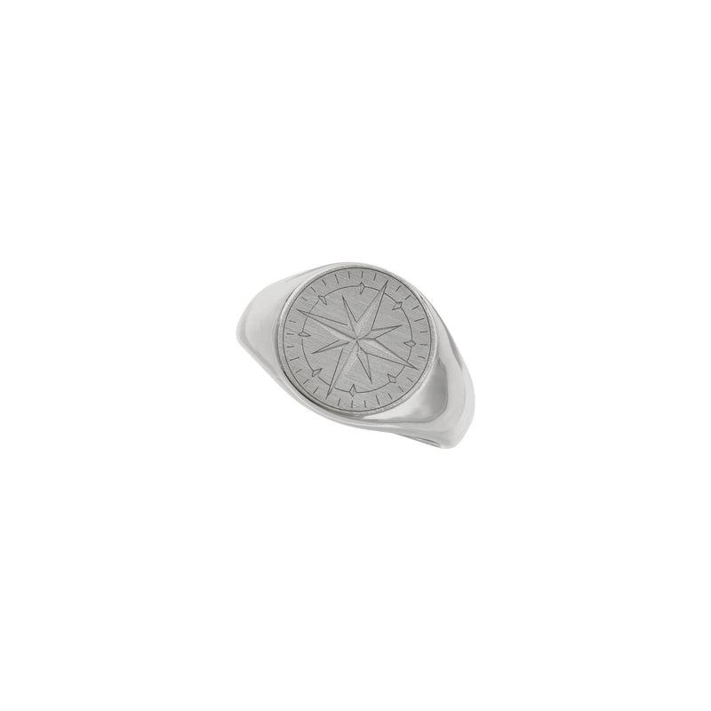 Voyager Compass Signet Ring (Silver) top - Popular Jewelry - New York