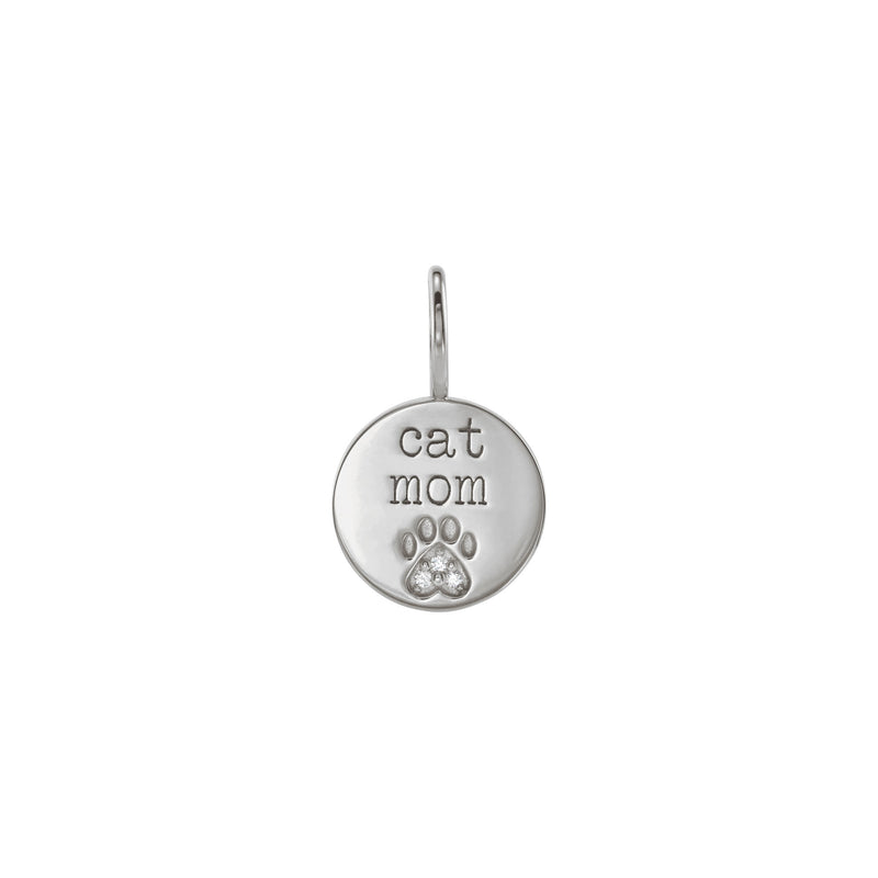 'Cat Mom' Engraved Disc Pendant (Silver) front - Popular Jewelry - New York