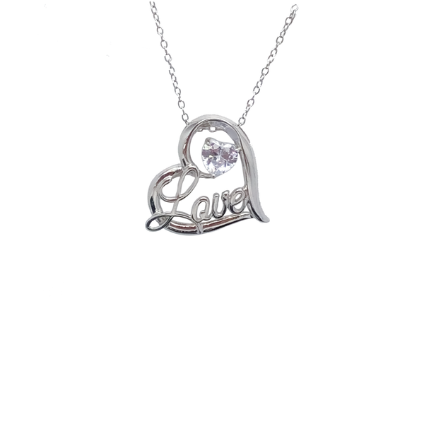 Cubic Zirconia Love Heart-Shaped Necklace (Silver)