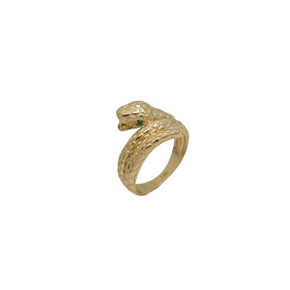 Green Eye Cubic Zirconia Snake Ring (14K)