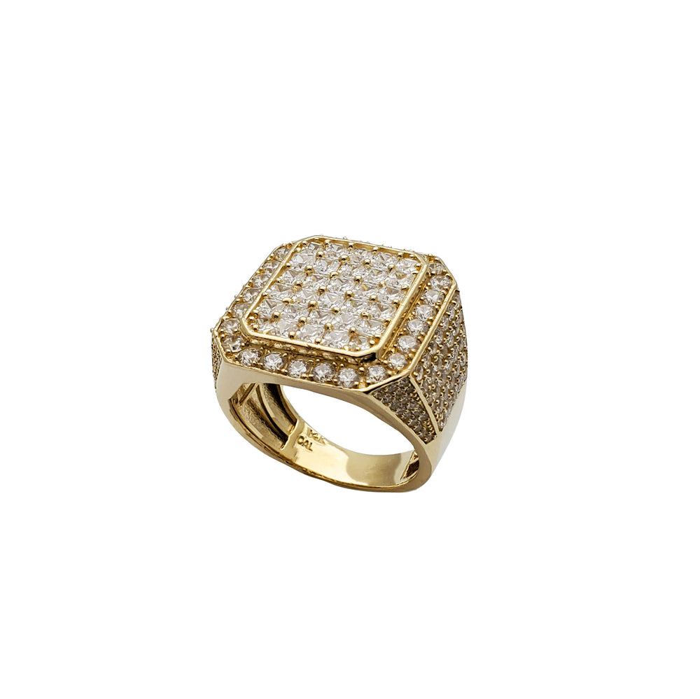 Yellow Gold Iced-Out Square Ring (14K)