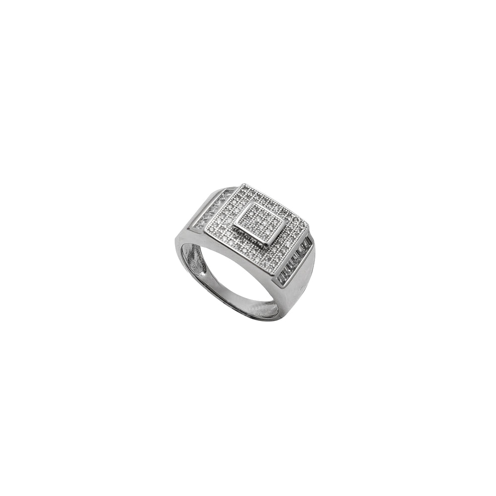 Rectangle Design Cubic Zirconia Ring (Silver)