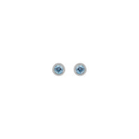 4 毫米圆形海蓝宝石串珠光环耳钉（银色）正面 - Popular Jewelry  - 纽约