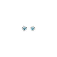 4 mm Round Aquamarine Bezel Earrings (Silver) front - Popular Jewelry - New York