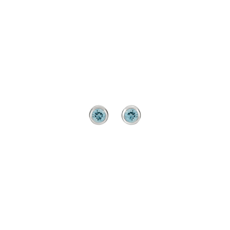 4 mm Round Aquamarine Bezel Earrings (Silver) front - Popular Jewelry - New York