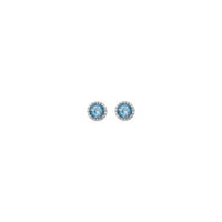 5 mm Round Aquamarine and Diamond Halo Stud Earrings (Silver) front - Popular Jewelry - New York