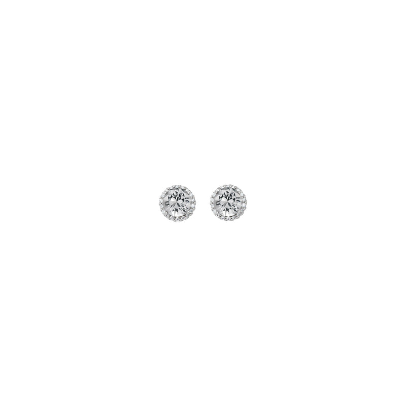 5 mm Round White Diamond Halo Stud Earrings (Silver) front - Popular Jewelry - New York