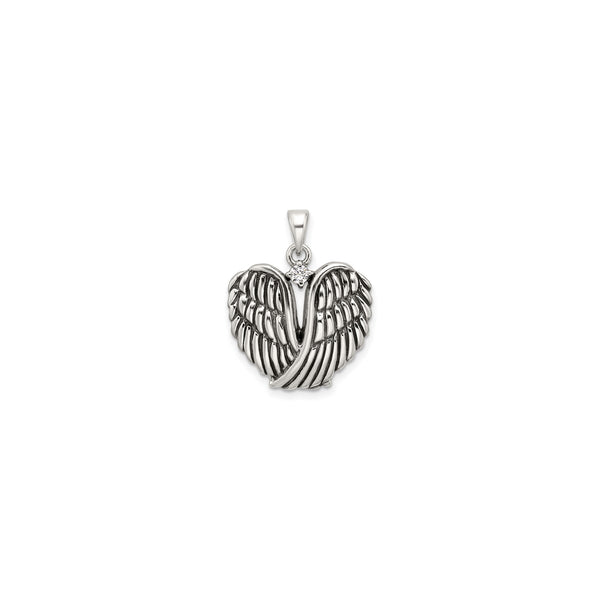 Antiqued Colossal Angel Wings CZ Pendant (Silver) front - Popular Jewelry - New York