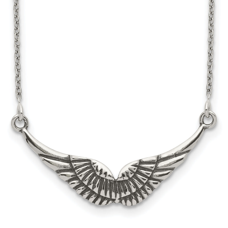 Antiqued Wings Necklace (Silver) front - Popular Jewelry - New York