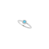 Aquamarine and Diamond French-Set Halo Ring (Silver) diagonal - Popular Jewelry - New York