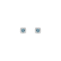 Aquamarine and Natural Diamond Leafy Halo Stud Earrings (Silver) front - Popular Jewelry - New York