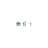 Aquamarine and Natural Diamond Leafy Halo Stud Earrings (Silver) main - Popular Jewelry - New York