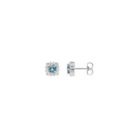 Aquamarine and Natural Diamond Leafy Halo Stud Earrings (Silver) main - Popular Jewelry - Niu Yoki
