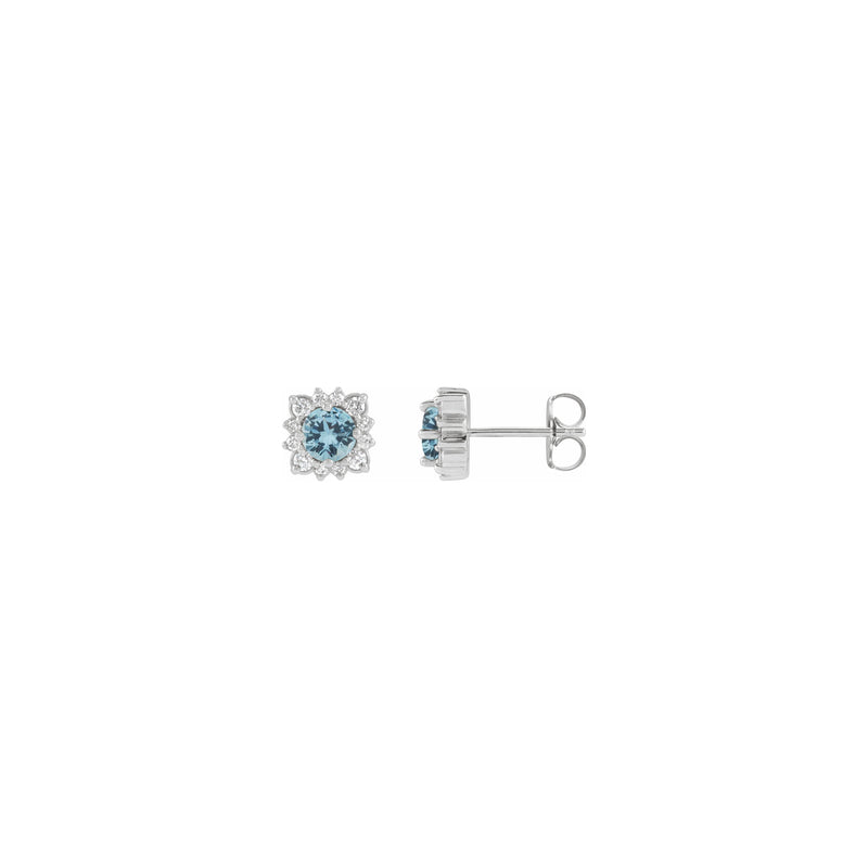 Aquamarine and Natural Diamond Leafy Halo Stud Earrings (Silver) main - Popular Jewelry - New York