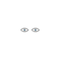 Aquamarine and White Sapphire Evil Eye Stud Earrings (Silver) front - Popular Jewelry - New York