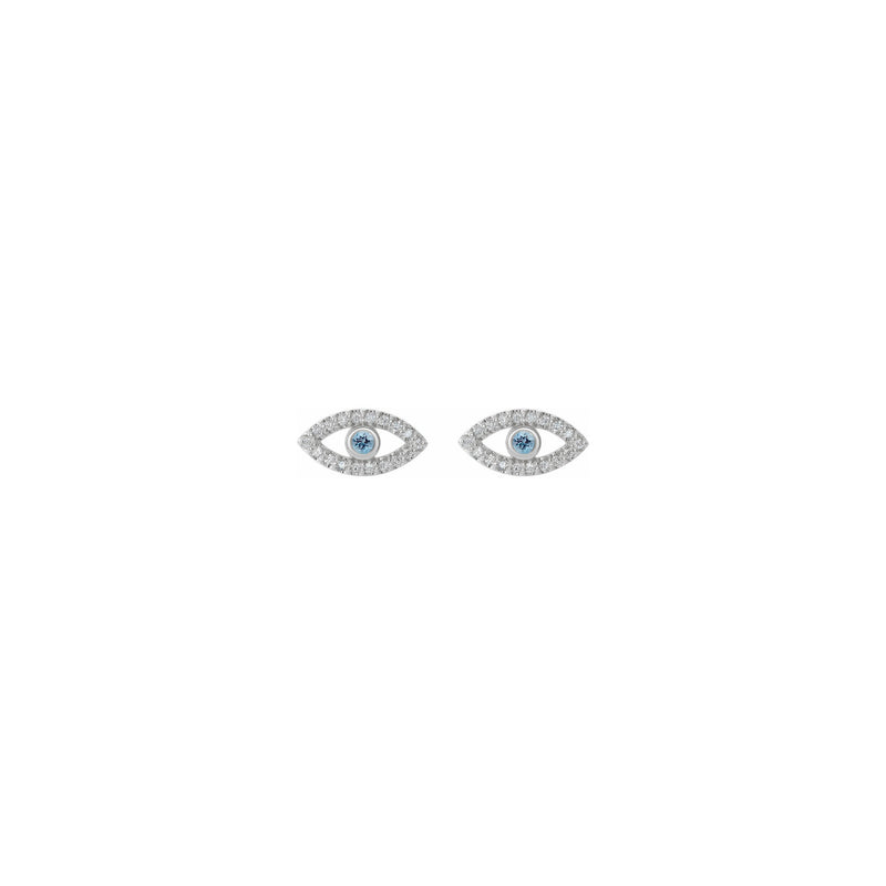 Aquamarine and White Sapphire Evil Eye Stud Earrings (Silver) front - Popular Jewelry - New York