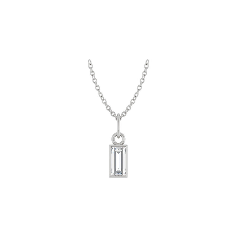Baguette Diamond Rectangle Bezel Necklace (Silver) front - Popular Jewelry - New York