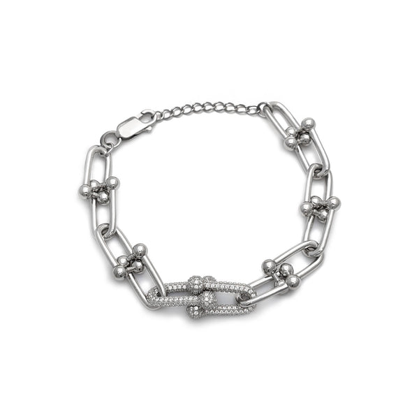 Beaded Paperclip CZ Bracelet (Silver) Popular Jewelry - New York