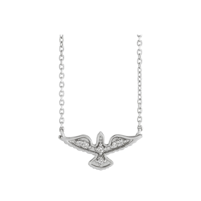 Diamond Holy Spirit Dove Necklace (Silver) front - Popular Jewelry - New York