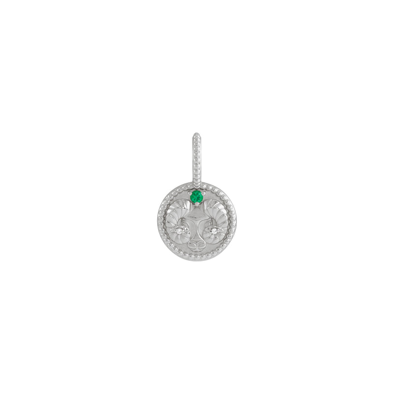 Emerald and White Diamonds Aries Medallion Pendant (Silver) front - Popular Jewelry - New York