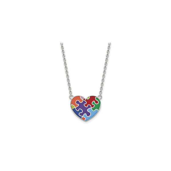 Enameled Autism Puzzle Heart Necklace (Silver) front - Popular Jewelry - New York