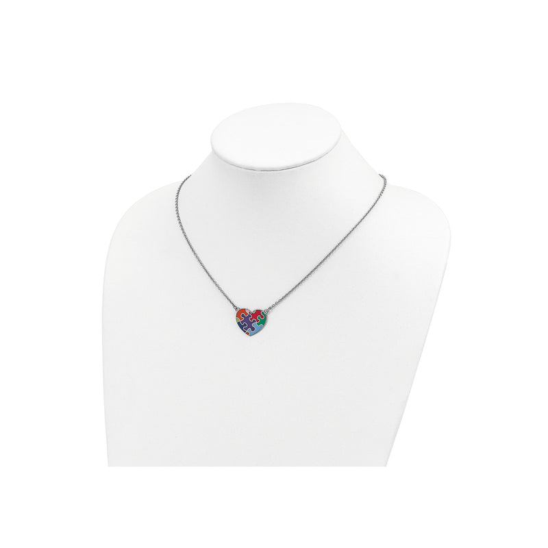Enameled Autism Puzzle Heart Necklace (Silver) preview - Popular Jewelry - New York