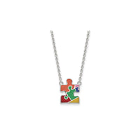 Enameled Autism Puzzle Piece Necklace (Silver) front - Popular Jewelry - New York
