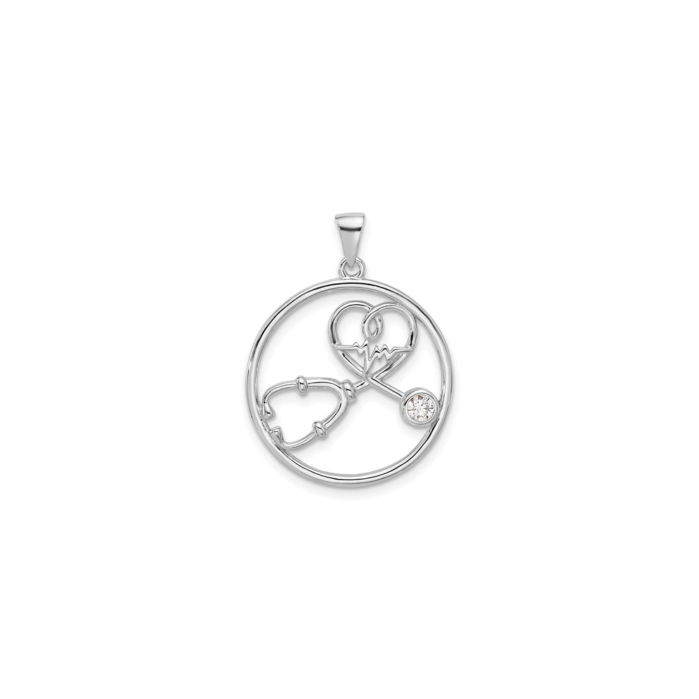 Heartbeat Stethoscope Pendant (Silver) front - Popular Jewelry - New York