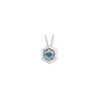 Natural Aquamarine Solitaire Hexagon Necklace (Silver) front - Popular Jewelry - New York