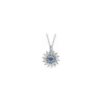 Natural Aquamarine ug Marquise Diamond Halo Necklace (Silver) atubangan - Popular Jewelry - New York
