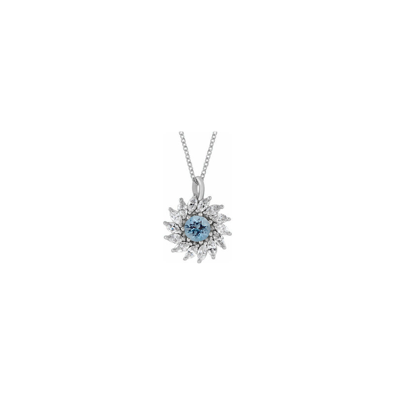 Natural Aquamarine and Marquise Diamond Halo Necklace (Silver) front - Popular Jewelry - New York
