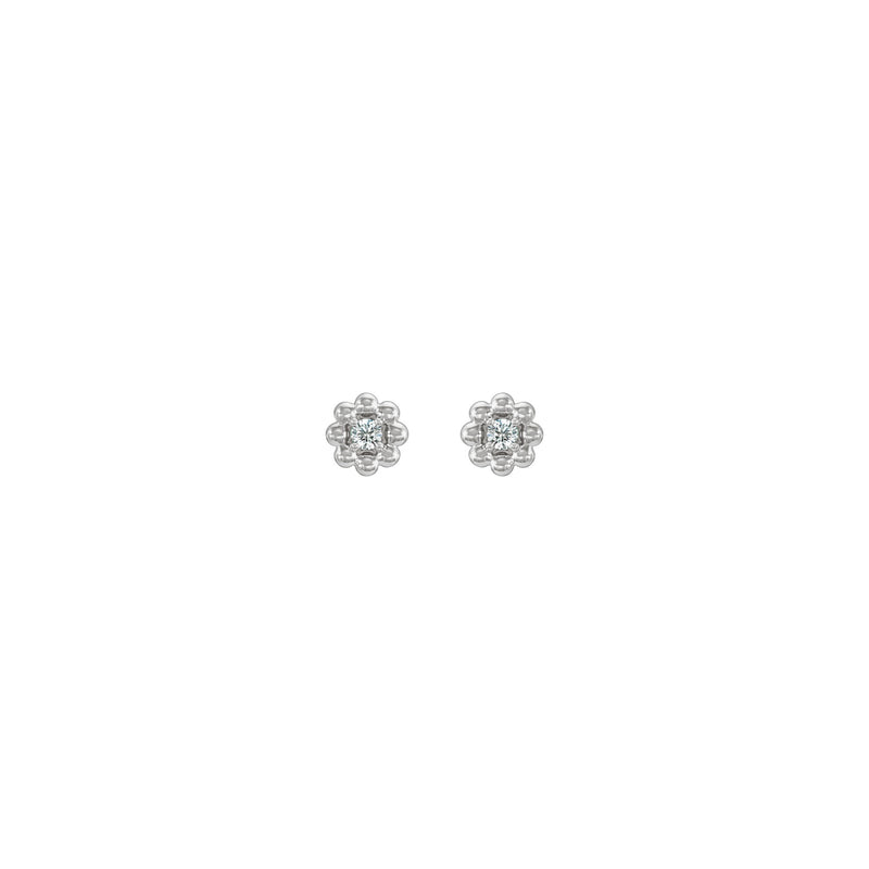 Natural Diamond Petite Flower Beaded Earrings (Silver) front - Popular Jewelry - New York