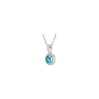 Natural Round Aquamarine and Diamond Halo Necklace (Silver) diagonal - Popular Jewelry - New York