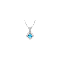 Natural Round Aquamarine and Diamond Halo Necklace (Silver) front - Popular Jewelry - Nuioka