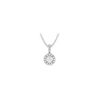 Natural Round White Diamond Halo Necklace (Silver) front - Popular Jewelry - New York