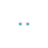 Natural Turquoise and Diamonds Flower Stud Earrings (Silver) front - Popular Jewelry - New York