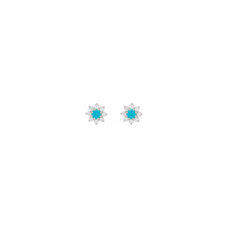 Natural Turquoise and Diamonds Flower Stud Earrings (Silver) front - Popular Jewelry - New York