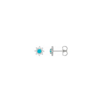 Natural Turquoise and Diamonds Flower Stud Earrings (Silver) main - Popular Jewelry - New York