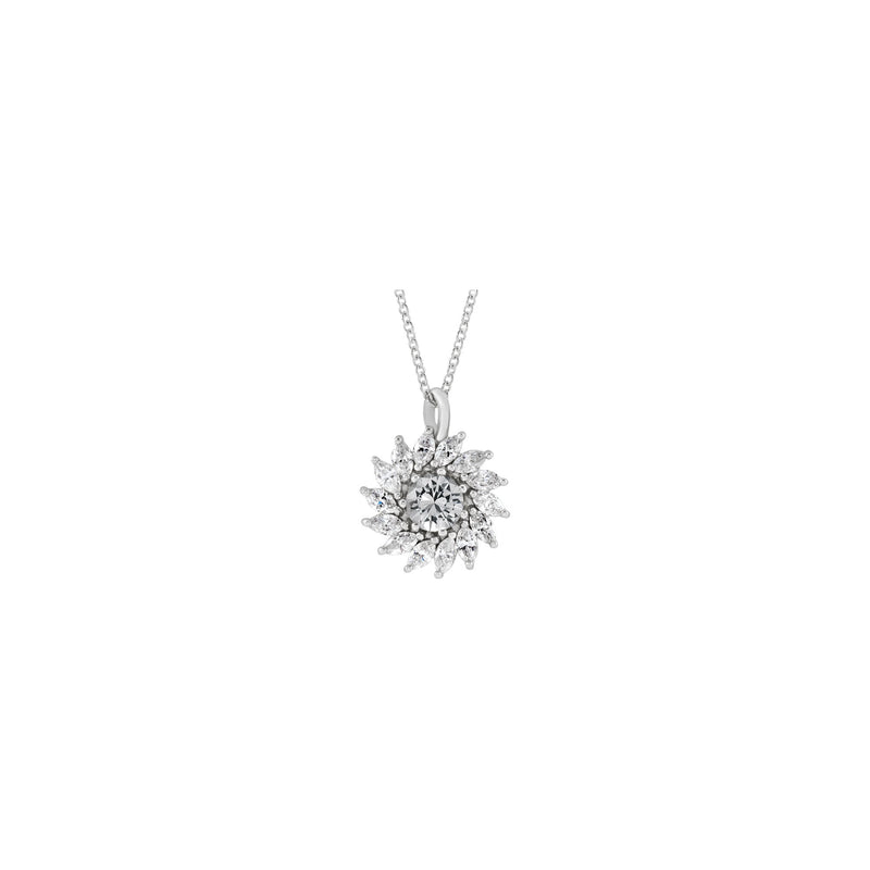 Natural White Sapphire and Marquise Diamond Halo Necklace (Silver) front - Popular Jewelry - New York