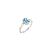 Oval Natural Aquamarine with Diamond French-Set Halo Ring (Silver) main - Popular Jewelry - New York