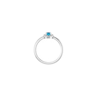 Oval Natural Aquamarine with Diamond French-Set Halo Ring (Silver) setting - Popular Jewelry - New York
