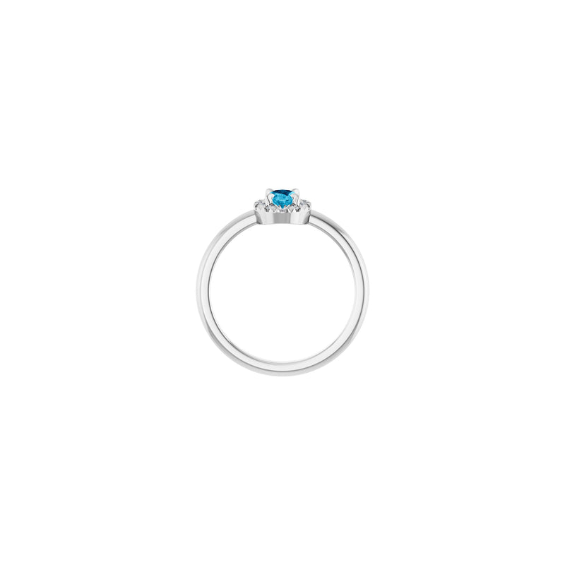 Oval Natural Aquamarine with Diamond French-Set Halo Ring (Silver) setting - Popular Jewelry - New York