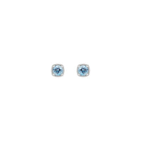 Round Aquamarine Beaded Cushion Setting Earrings (Silver) front - Popular Jewelry - New York