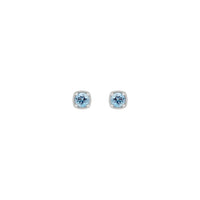 Round Aquamarine Beaded Cushion Setting Earrings (Silver) front - Popular Jewelry - Niu Yoki