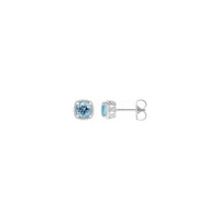 Round Aquamarine Beaded Cushion Setting Earrings (Silver) main - Popular Jewelry - New York