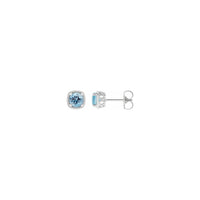 Round Aquamarine Beaded Cushion Setting Earrings (Silver) main - Popular Jewelry - Niu Yoki